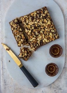 Bean and jaggery fudge with toasted almonds