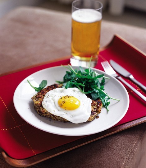 Bean and potato hash with fried egg