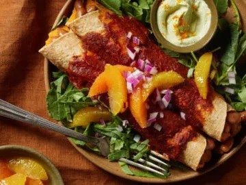 Bean and sweet potato enchiladas [orange crema]