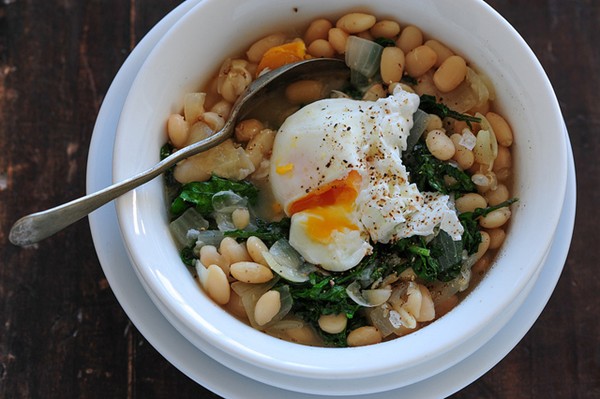 Bean bowl with a poached egg