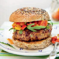 Bean burger with roast pepper salsa