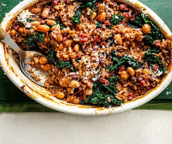 Bean, sausage & red wine risotto