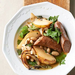 Beans & greens with sausage & pear stew
