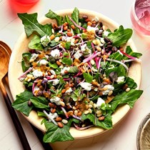 Beans and greens salad with cranberry-sumac dressing