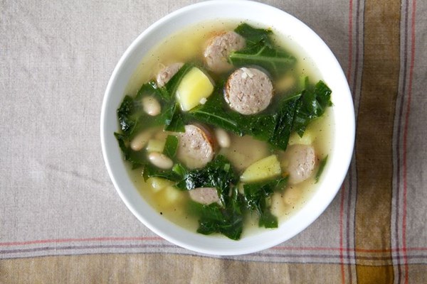 Beans and greens soup (with a little Italian sausage)