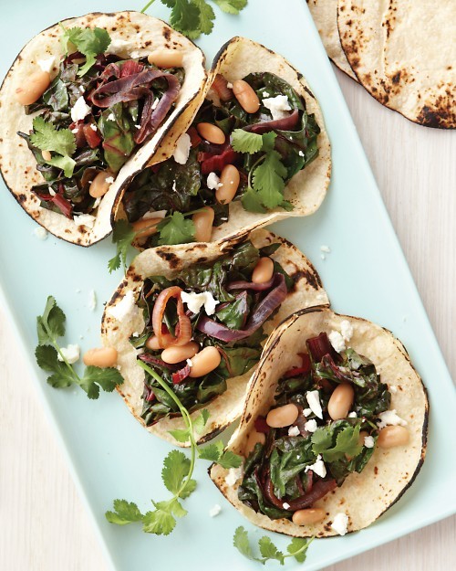 Beans-and-greens tacos with goat cheese