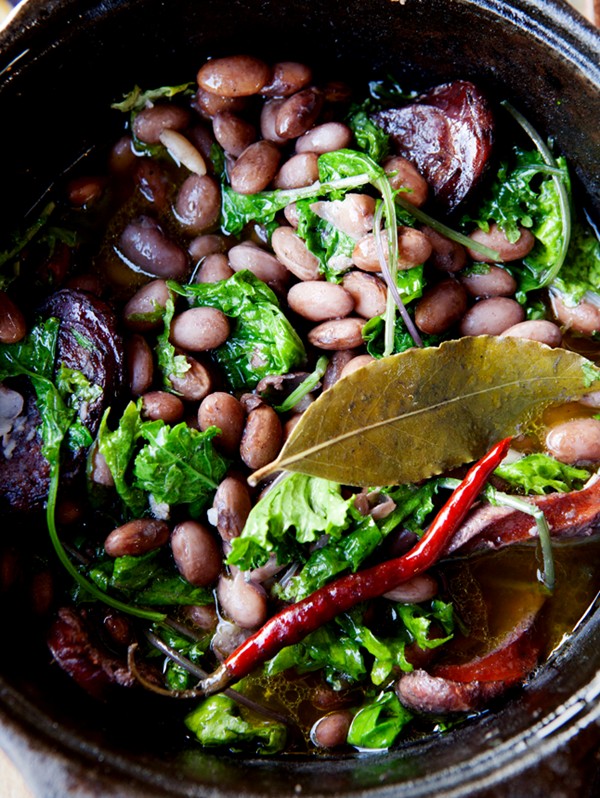Beans with kale and Portuguese sausage