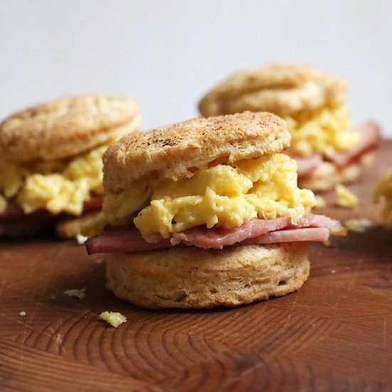 Beaten biscuit breakfast sandwich with tomato jam