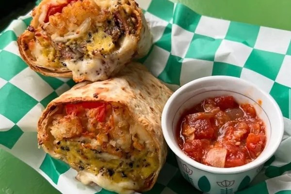 BEC breakfast burritos with halloumi & Tater Tots 