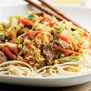 Beef & cabbage stir-fry with peanut sauce