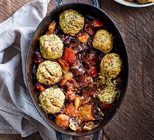 Beef & Guinness stew with bacon dumplings
