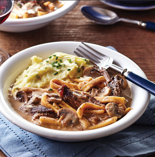 Beef & noodles with mushrooms