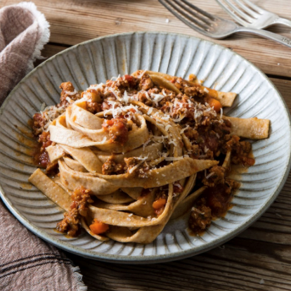 Beef & pork ragù with fresh whole-wheat taglierini
