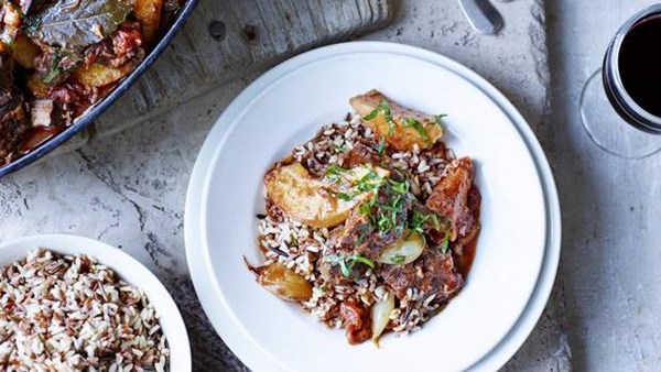Beef & quince stifado with rice