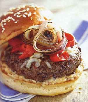 Beef and andouille burgers with Asiago cheese
