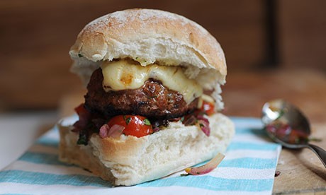 Beef and bacon burger with homemade salsa