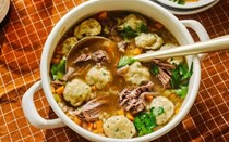Beef and barley soup with horseradish and parsley dumplings 