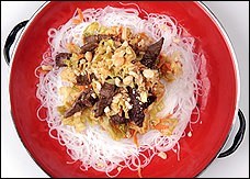 Beef and cabbage stir-fry with peanut sauce