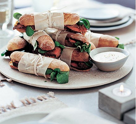 Beef and caramelised onion sandwiches with horseradish