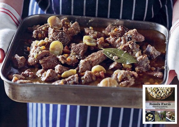 Beef and chestnuts cooked in beer