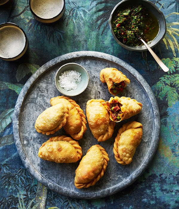 Beef and chorizo empanadas with chimichurri