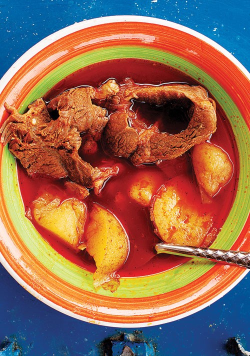 Beef and guajillo chile stew (Caldo de res)