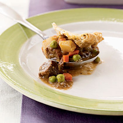 Beef and leek potpie with chive crust