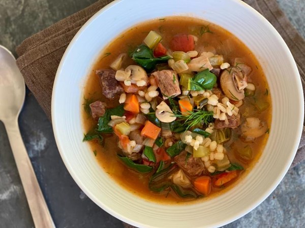 Beef and mushroom barley soup