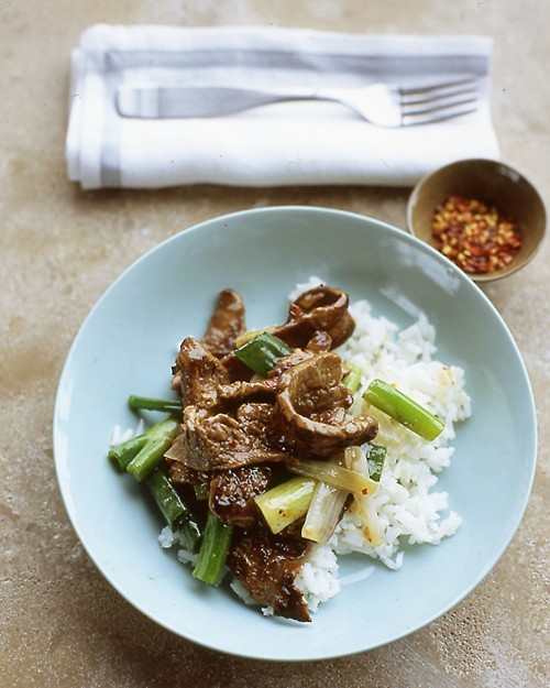 Beef and scallion stir-fry