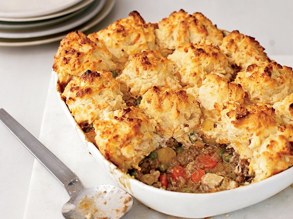 Beef-and-vegetable potpie with cheddar biscuits