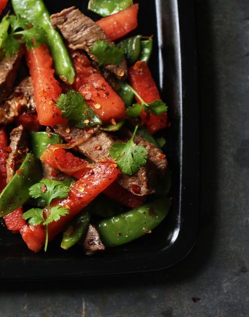 Beef-and-watermelon stir-fry