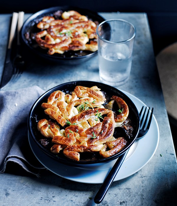 Beef, bacon rind and mushroom pot pies