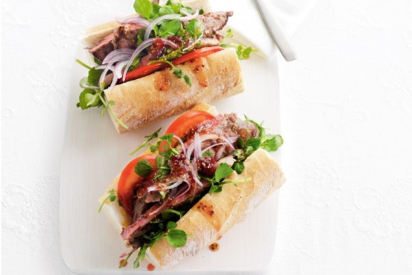 Beef baguettes with mustard & cranberry dressing