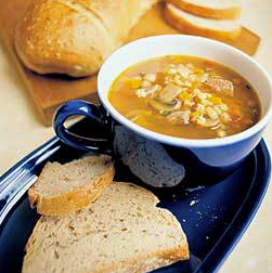 Beef barley soup with mushrooms and thyme