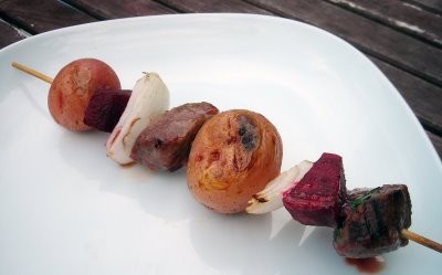 Beef, beet & potato kabobs