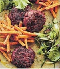 Beef, beetroot & ginger burgers with sweet potato fries