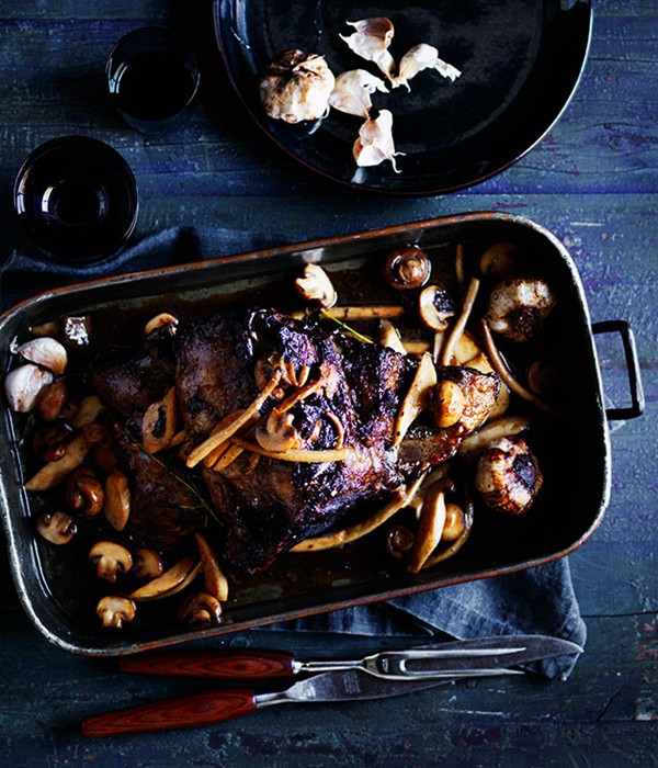 Beef brisket with sherry-glazed mushrooms