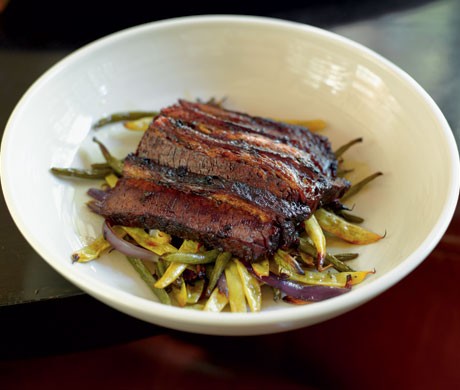 Beef brisket with slow-roasted Romano beans and black olive aïoli