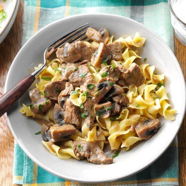 Beef Burgundy over noodles