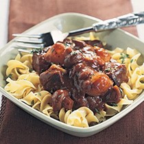 Beef Burgundy with egg noodles