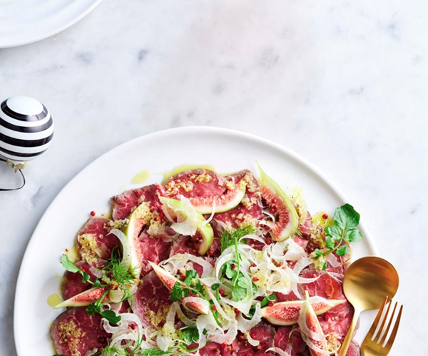 Beef carpaccio, fig and fennel salad