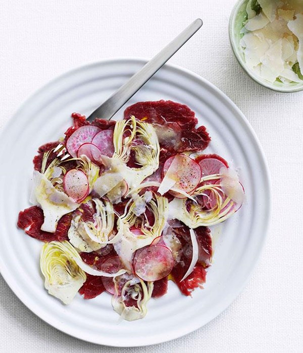 Beef carpaccio with artichoke and radish