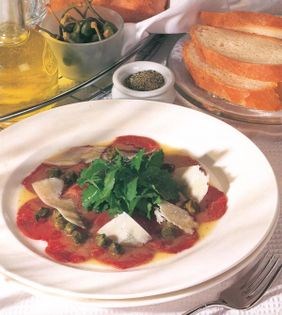 Beef carpaccio with rocket and Parmesan