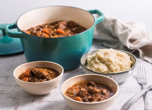 Beef casserole with celeriac mash
