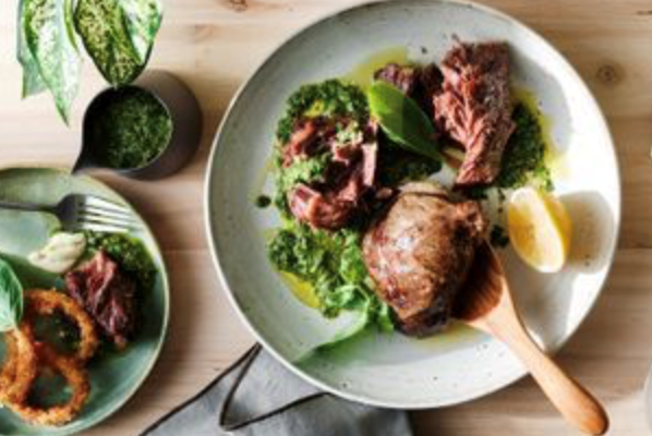 Beef cheek confit with herb chimichurri