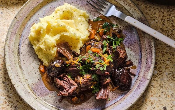 Beef cheeks braised in sherry with orange gremolata