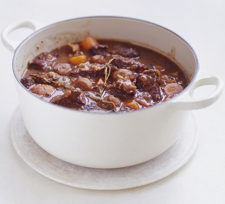 Beef, chestnut and red wine casserole