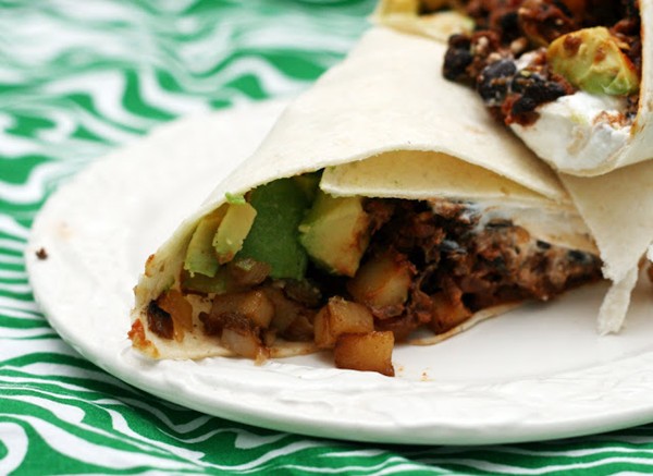 Beef, chorizo & potato burritos