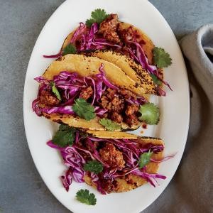 Beef chorizo tacos with cabbage slaw