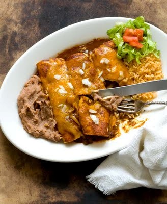 Beef enchiladas with chipotle-pasilla chili gravy
